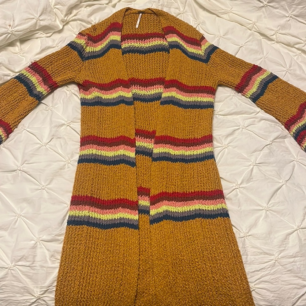 FREE PEOPLE Rainbow crochet mid length sweater